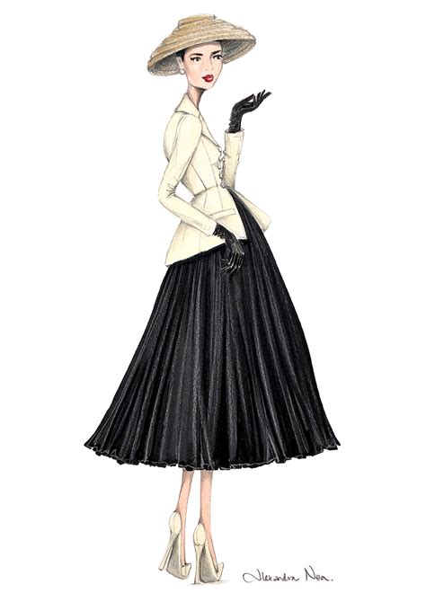 christian dior new look original drawing